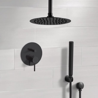 Shower Faucet Matte Black Shower System With Rain Ceiling Shower Head and Hand Shower Remer SFH79
